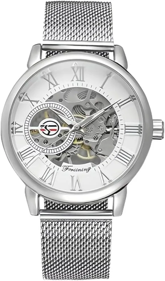 Watch bluish marvelously storytelling fashion chateau Dial Hollow Skeleton Silver Tone Mesh Band Watch ?? B07CZNYMLY Gosasa Unique Mens Automatic Watch Transparent 