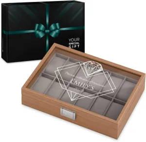 Watch Box for Women - Wooden Watch Case with Engraved Glass Lid ?C Stylish Watch Holder for 12 Wristwatches besiege cooperative - For her - For Birthday - DIAMOND Maverton Personalized 