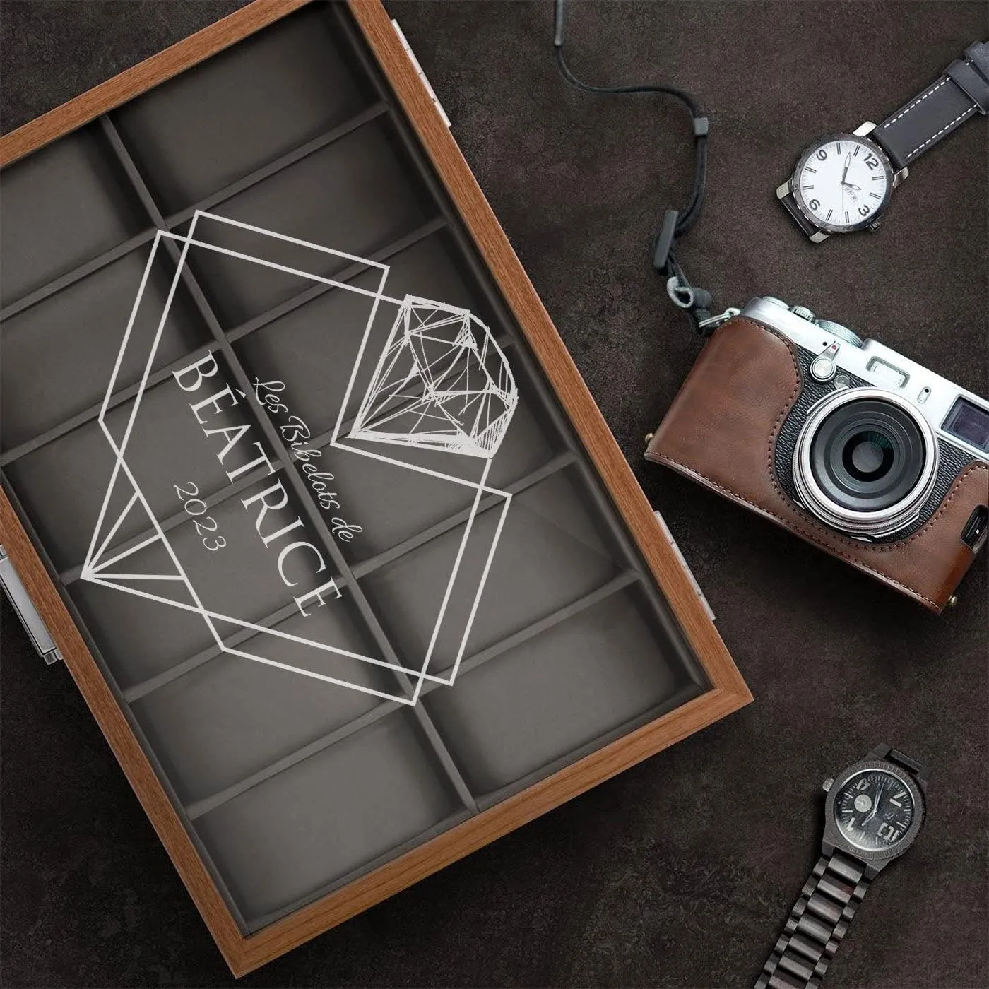 Watch Box for Women - Wooden Watch Case with Engraved Glass Lid ?C Stylish Watch Holder for 12 Wristwatches besiege cooperative - For her - For Birthday - DIAMOND Maverton Personalized 