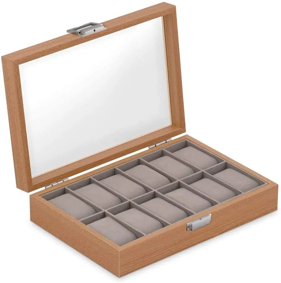 Watch Box for Women - Wooden Watch Case with Engraved Glass Lid ?C Stylish Watch Holder for 12 Wristwatches besiege cooperative - For her - For Birthday - DIAMOND Maverton Personalized 