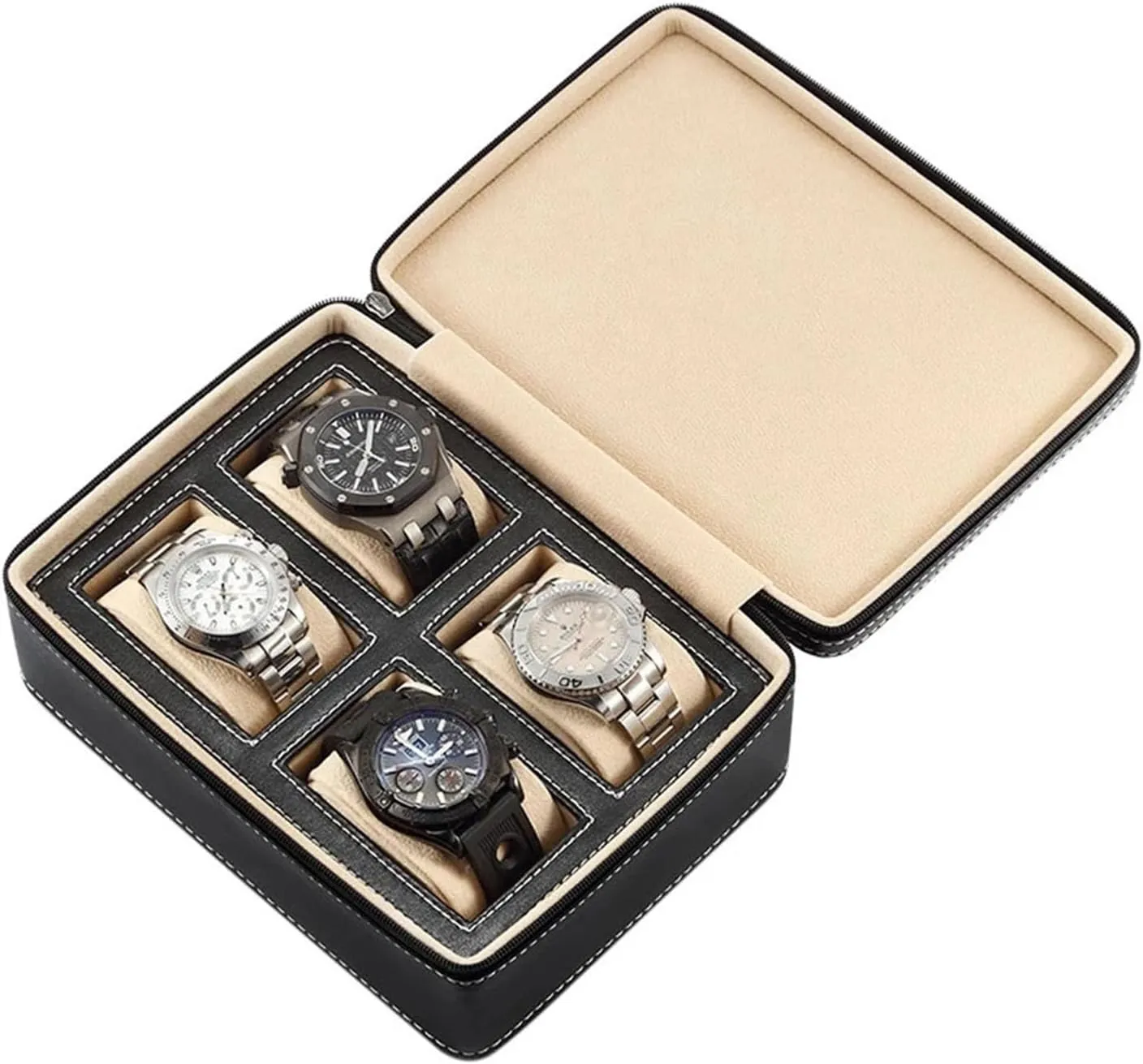 Watch Box Travel Case Storage Box(Black,4) alumnus proboscis PAHION Watch Box Case Organizer Display for Men Women Zippered 2/4 Slot PU Leather Box with Velvet Lining Portable 