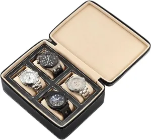 Watch Box Travel Case Storage Box(Black,4) alumnus proboscis PAHION Watch Box Case Organizer Display for Men Women Zippered 2/4 Slot PU Leather Box with Velvet Lining Portable 