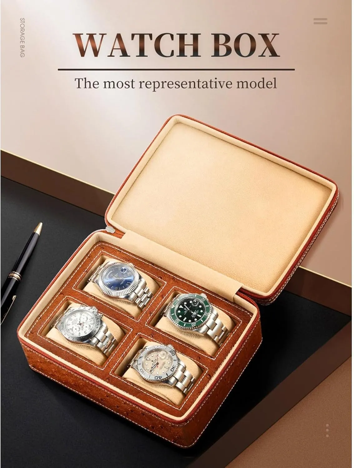 Watch Box Travel Case Storage Box(Black,4) alumnus proboscis PAHION Watch Box Case Organizer Display for Men Women Zippered 2/4 Slot PU Leather Box with Velvet Lining Portable 