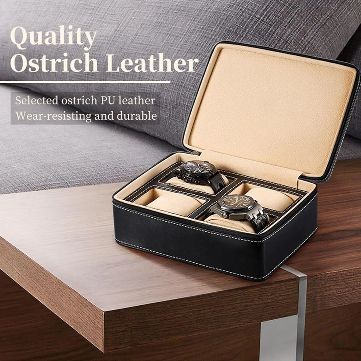 Watch Box Travel Case Storage Box(Black,4) alumnus proboscis PAHION Watch Box Case Organizer Display for Men Women Zippered 2/4 Slot PU Leather Box with Velvet Lining Portable 