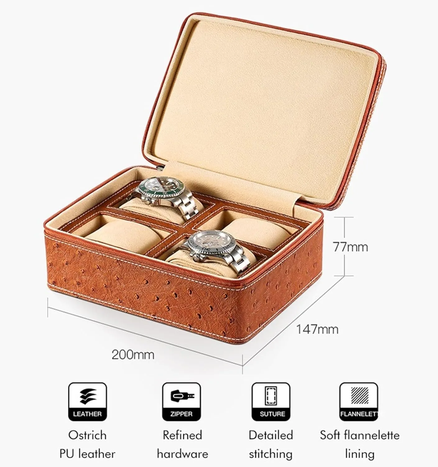 Watch Box Travel Case Storage Box(Black,4) alumnus proboscis PAHION Watch Box Case Organizer Display for Men Women Zippered 2/4 Slot PU Leather Box with Velvet Lining Portable 