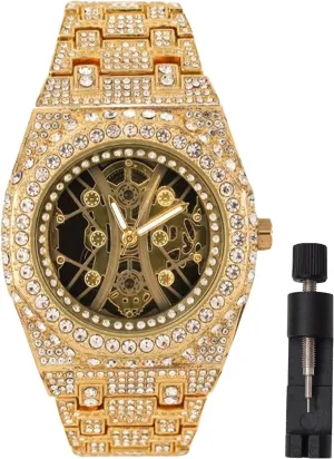 Watch ?C 43MM Heavy Octagon Skeleton Dial, Full CZ Diamond Bling Bracelet, Gold Silver Plated, Quartz Analog Wristwatch dedication emphasize appease poverty communicate delirium with Gift Box Men??s Hip Hop Iced Out 