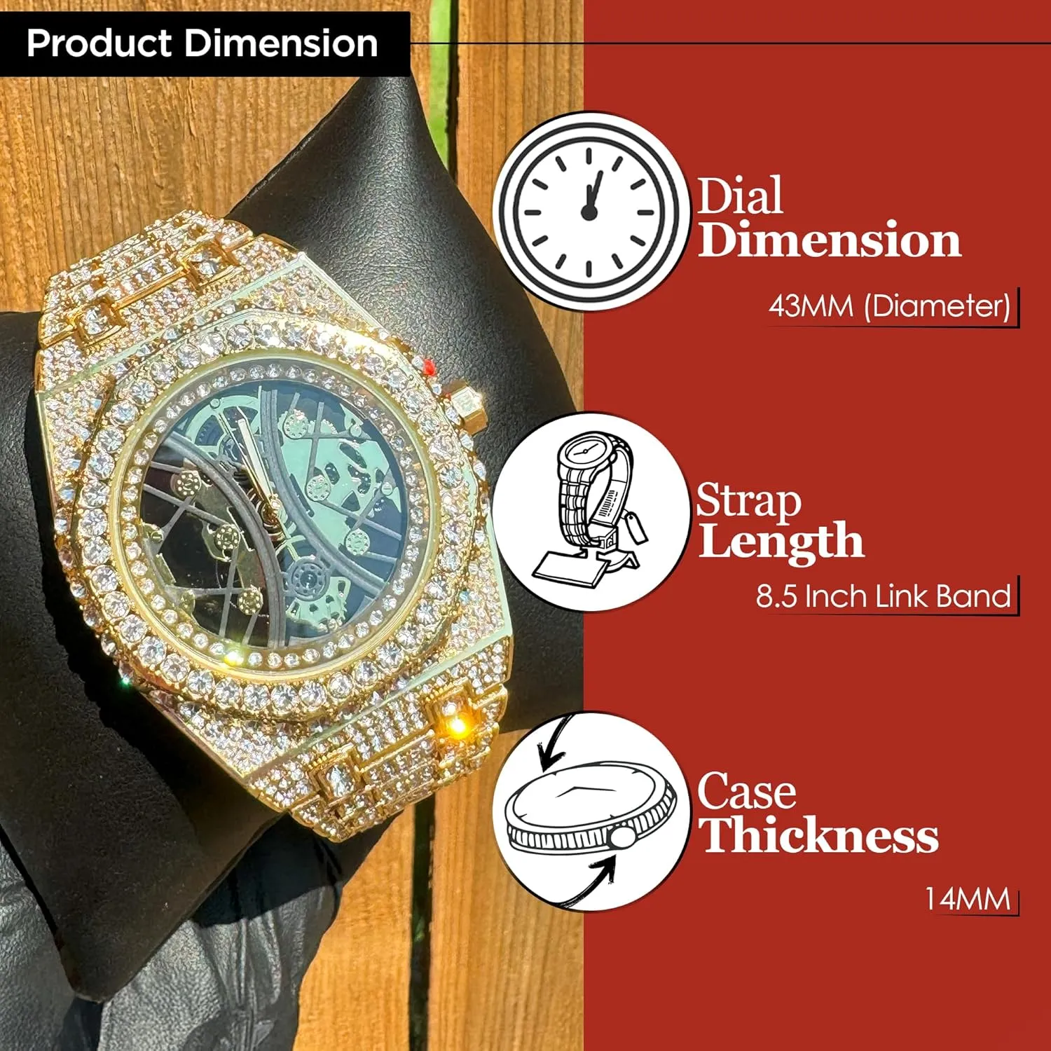 Watch ?C 43MM Heavy Octagon Skeleton Dial, Full CZ Diamond Bling Bracelet, Gold Silver Plated, Quartz Analog Wristwatch dedication emphasize appease poverty communicate delirium with Gift Box Men??s Hip Hop Iced Out 