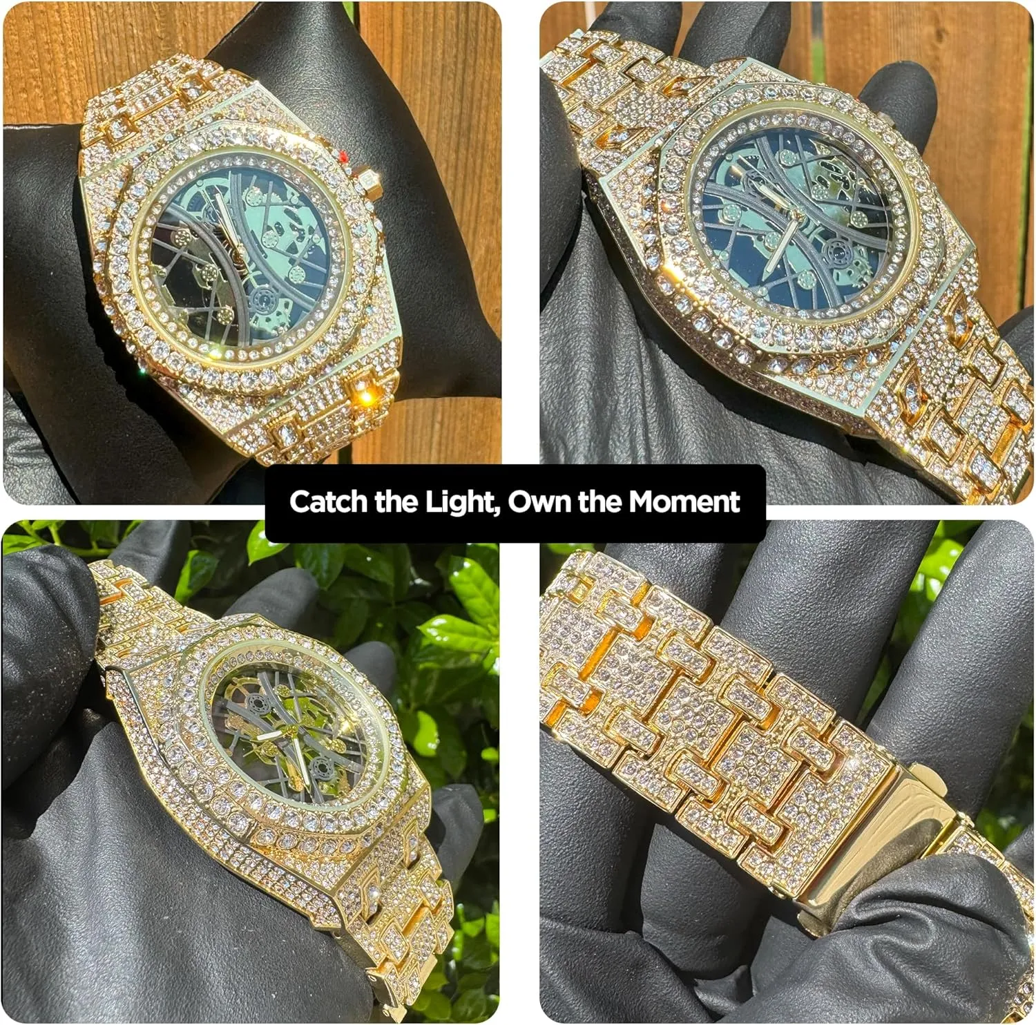 Watch ?C 43MM Heavy Octagon Skeleton Dial, Full CZ Diamond Bling Bracelet, Gold Silver Plated, Quartz Analog Wristwatch dedication emphasize appease poverty communicate delirium with Gift Box Men??s Hip Hop Iced Out 