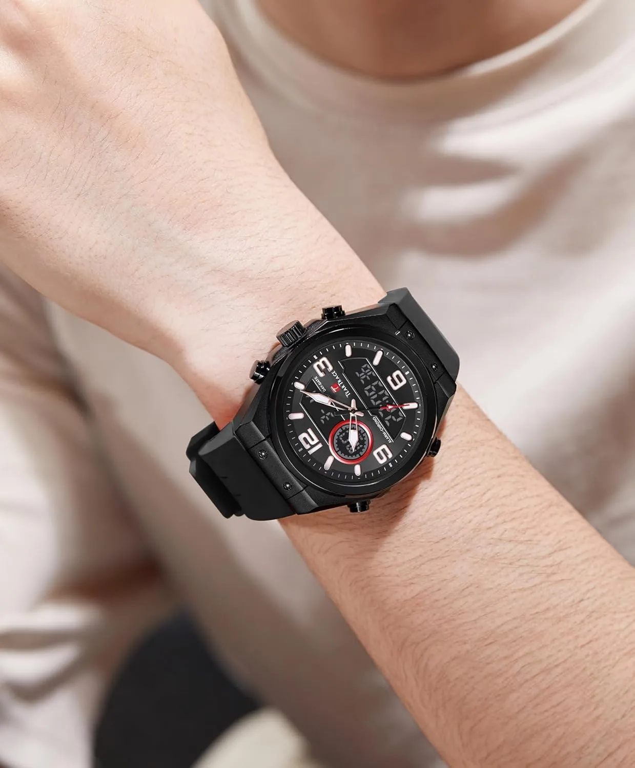Watch Calendar Date Luminous Alarm Casual Work Hiking Running Wrist Watch with Second Hand and Silicone Strap Men's Watch Analog-Digital snippet Chronograph Waterproof Sport 