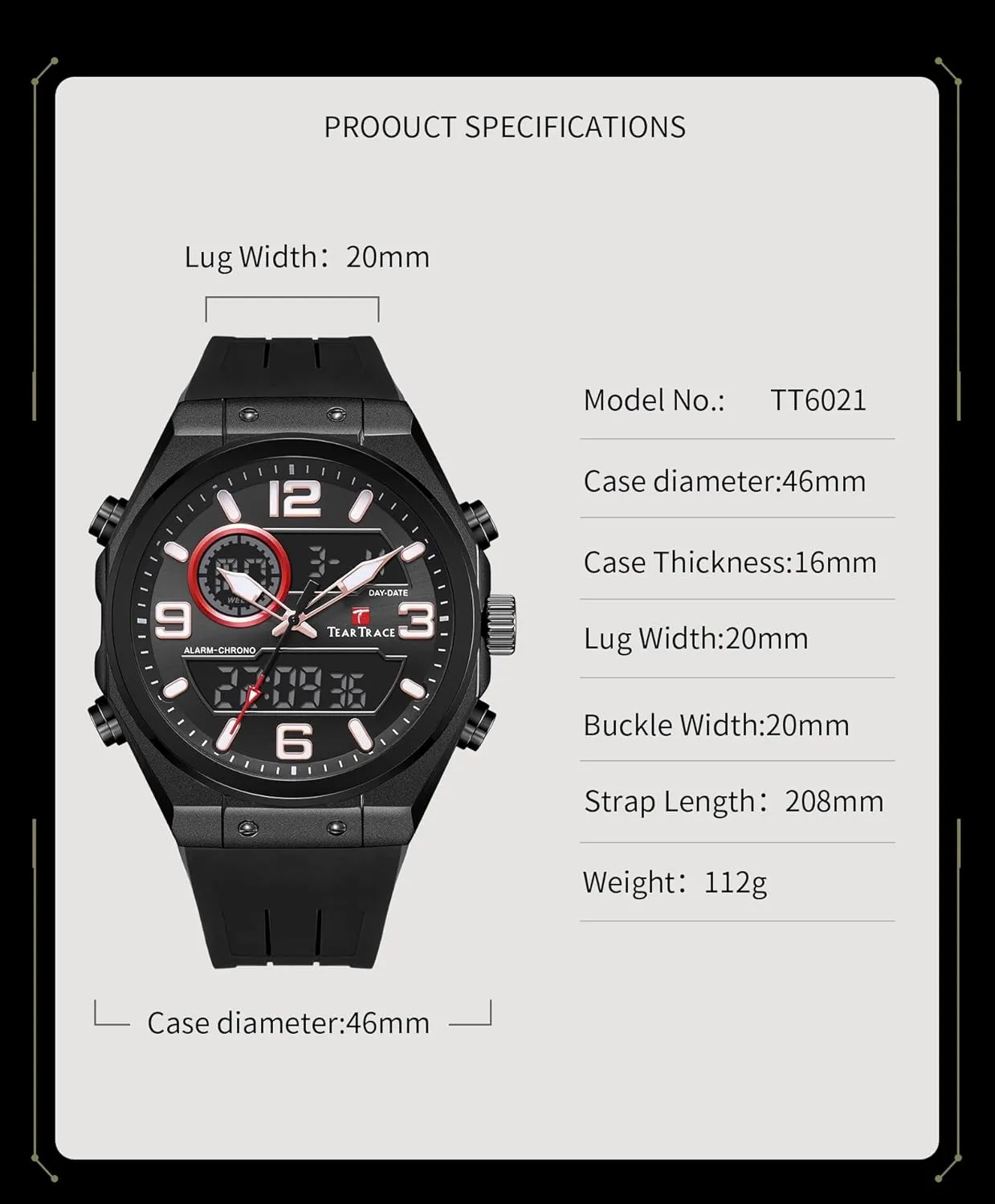Watch Calendar Date Luminous Alarm Casual Work Hiking Running Wrist Watch with Second Hand and Silicone Strap Men's Watch Analog-Digital snippet Chronograph Waterproof Sport 