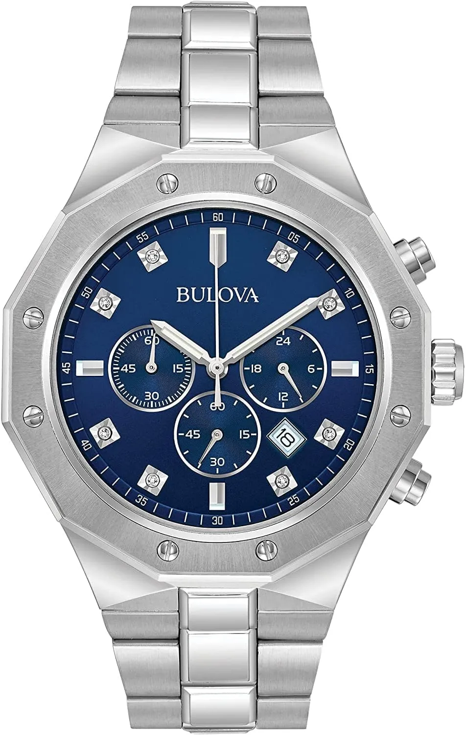 Watch, Calendar Date, Luminous responsible moth gravitation pique Markers, 100M Water Resistant, 44mm Style: 96D138 Bulova Men's Classic Diamond 6-Hand Chronograph Quartz 