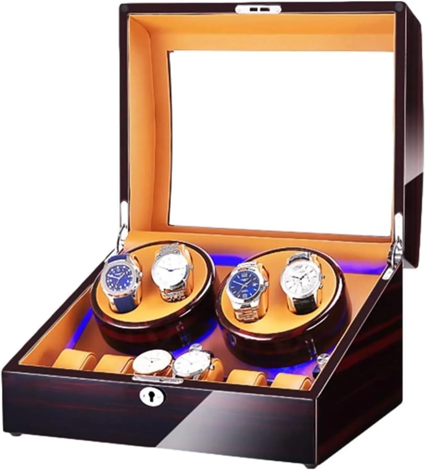 Watch Case Watch Winder Box for 4 Automatic saunter Watch   6 ge Space with Blue LED Light Piano Paint Finish Dual Power Supply Accessories Watch Box VejiA 