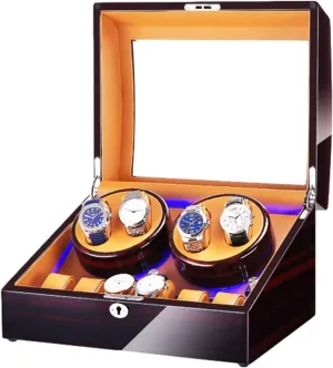 Watch Case Watch Winder Box for 4 Automatic saunter Watch   6 ge Space with Blue LED Light Piano Paint Finish Dual Power Supply Accessories Watch Box VejiA 