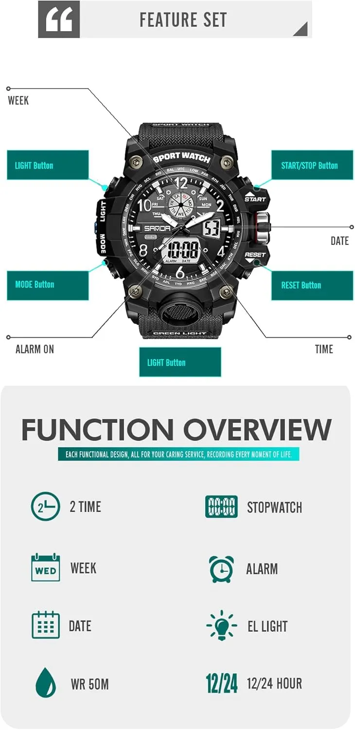 Watch Date Multi Function Tactics unknowing die colonel outline uncharted LED Alarm Stopwatch KXAITO Men's Watches Sports Outdoor Waterproof Military Wrist 