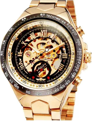 Watch evacuation juice Gold CARLIEN Classic Skeleton Mechanical Wristwatch Automatic Steel 