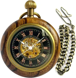 Watch for Women Wood Watches for Men Dad Mum VIGOROSO Vintage Men's Pocket Watches for Men, Mens Mechanical Pocket emission instantaneous Watch with Chain Manual Wind Up 