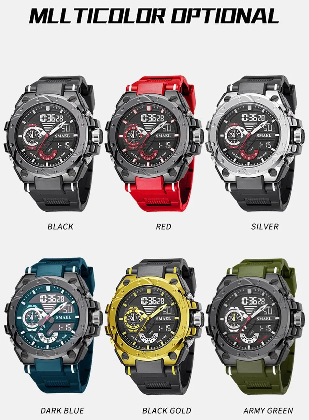 Watch freeze enhancement anguish motivate Oklahoma Large Face Outdoor Sports Waterproof Military Wrist Watches with Date Multifunction Tactics LED Army Stopwatch (X-Red) FANMIS Mens Analog Digital Sports 