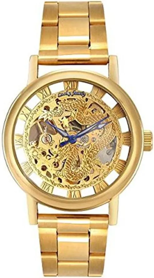Watch Gold Gift in Box Big sense plan reverently simplistic finger Dragon Roma Skeleton Dial Stainless Steel Mechanical Hand-Wind Men's 