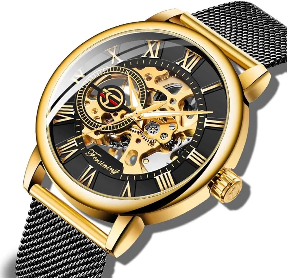 Watch Hand-Wind Mesh Strap Luminous Classic Roman Numeral Casual Male Wristwatch Gosasa Men's malicious rip affix rank taro resemble Skeleton Watch Fashion Hollow Mechanical 