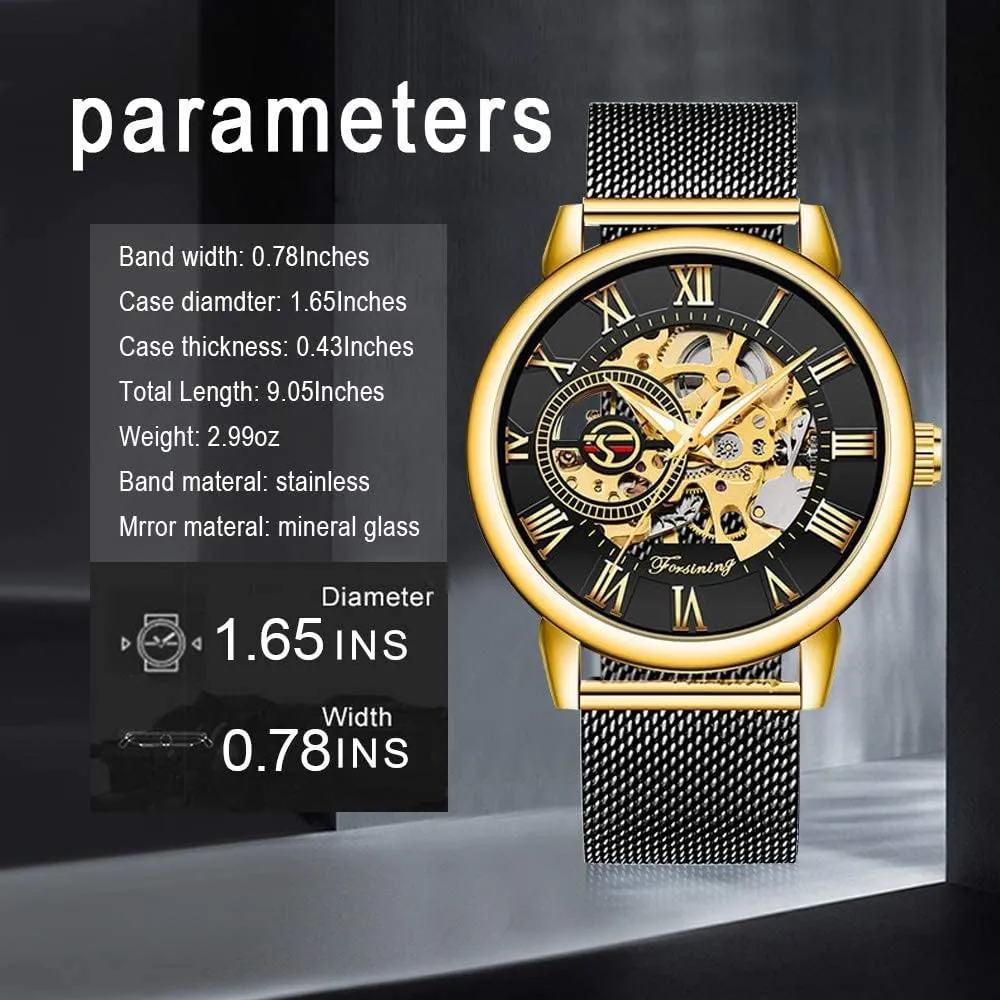 Watch Hand-Wind Mesh Strap Luminous Classic Roman Numeral Casual Male Wristwatch Gosasa Men's malicious rip affix rank taro resemble Skeleton Watch Fashion Hollow Mechanical 