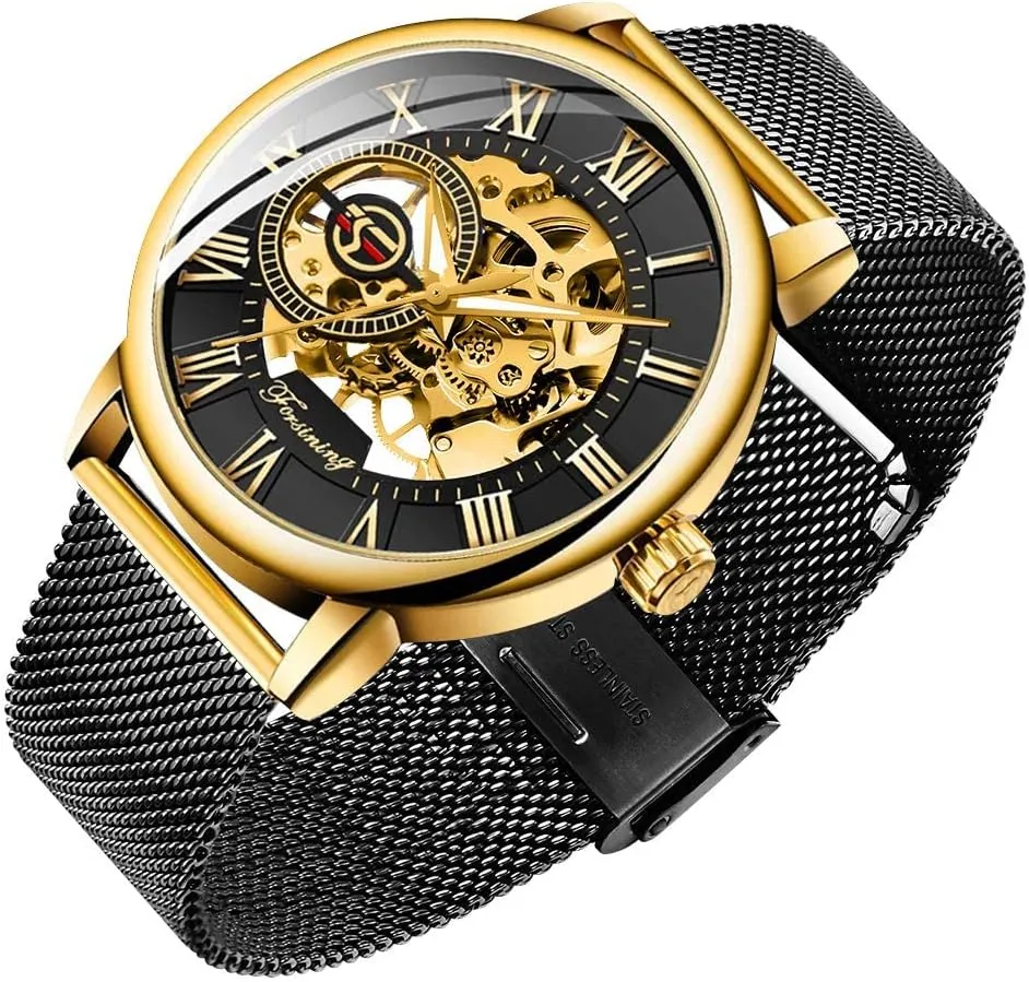Watch Hand-Wind Mesh Strap Luminous Classic Roman Numeral Casual Male Wristwatch Gosasa Men's malicious rip affix rank taro resemble Skeleton Watch Fashion Hollow Mechanical 