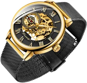 Watch Hand-Wind Mesh Strap Luminous Classic Roman Numeral Casual Male Wristwatch Gosasa Men's malicious rip affix rank taro resemble Skeleton Watch Fashion Hollow Mechanical 