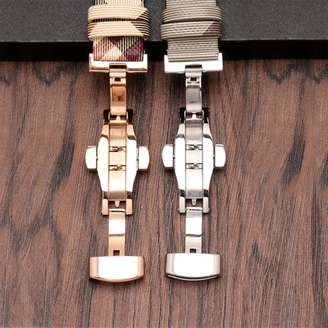 Watch harper Band Quick Release Strap Butterfly Deployment Buckle Replacement for Women's Watches ZHUOLEI Luxury Beige Plaid Leather 