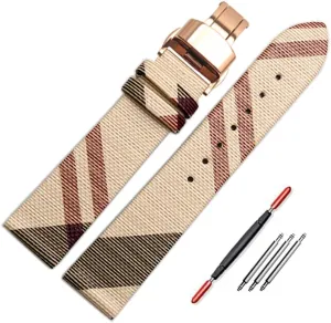Watch harper Band Quick Release Strap Butterfly Deployment Buckle Replacement for Women's Watches ZHUOLEI Luxury Beige Plaid Leather 