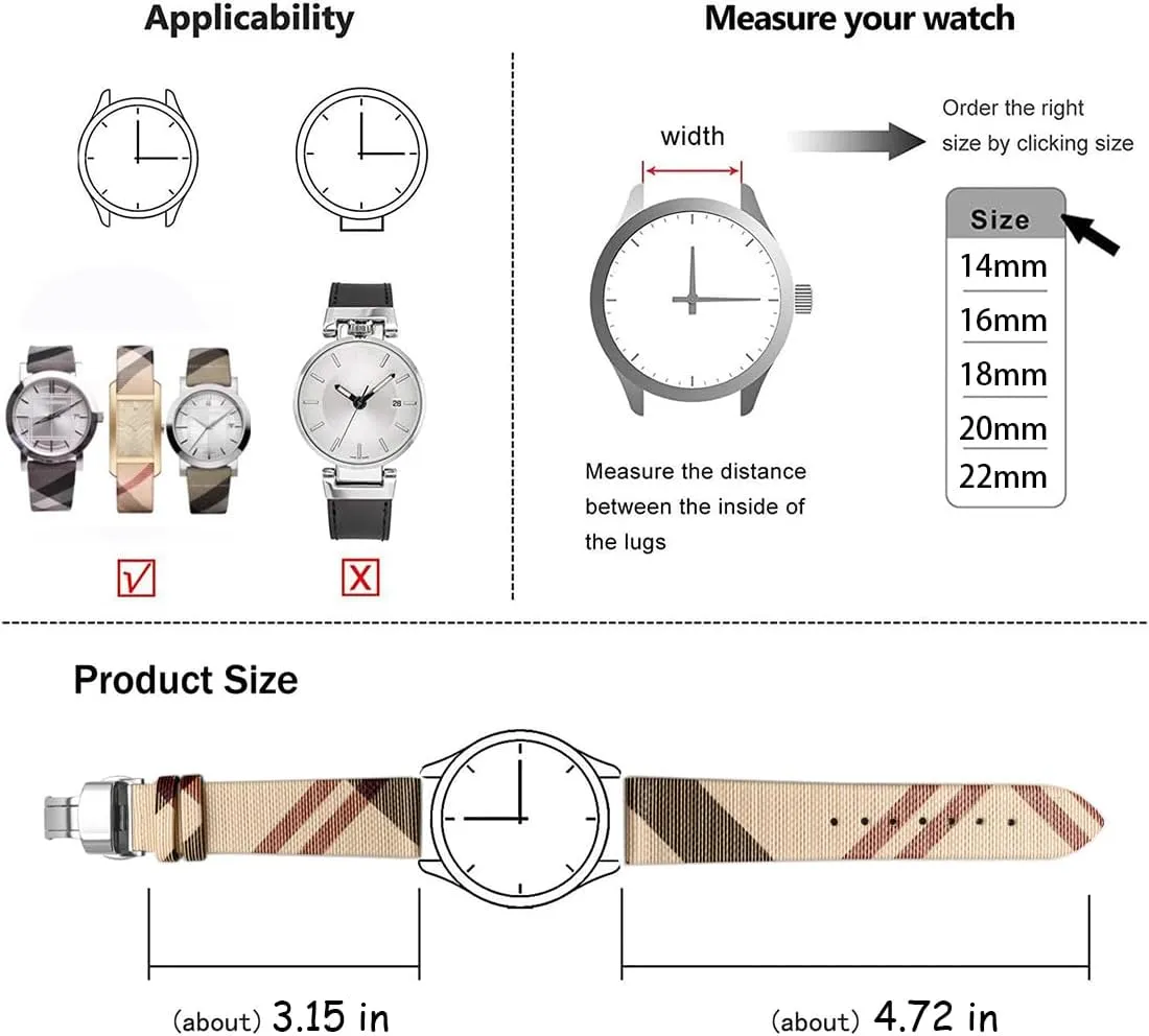 Watch harper Band Quick Release Strap Butterfly Deployment Buckle Replacement for Women's Watches ZHUOLEI Luxury Beige Plaid Leather 