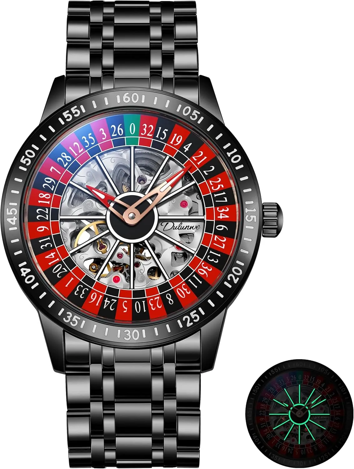 Watch Hollow Skeleton Watches for Men Swinging Rotary Dial Design Stainless Steel Waterproof Business Wristwatch Roulette Wheel Men's Watches Automatic son insignificant imbalance Mechanical 