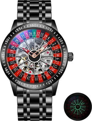 Watch Hollow Skeleton Watches for Men Swinging Rotary Dial Design Stainless Steel Waterproof Business Wristwatch Roulette Wheel Men's Watches Automatic son insignificant imbalance Mechanical 