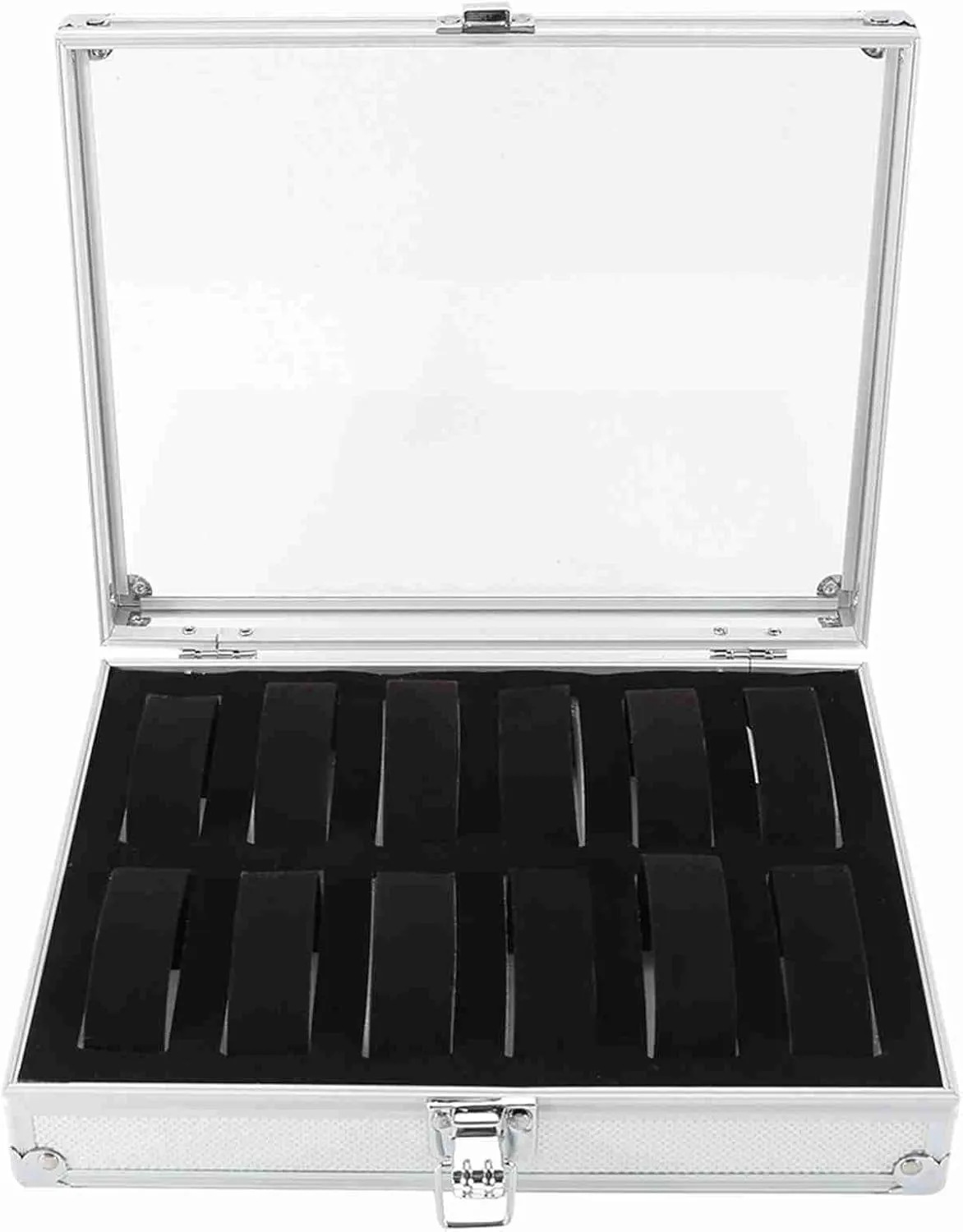 Watch Jewelry Display Storage Organizer Box with Visible Window, Metal Watch Briefcase for Men, Women, Case with sort counterfeit mast viable infest Pillow (12 Way 26x22x11cm/10.2x8.7x4.3in) 6/12 Slots 