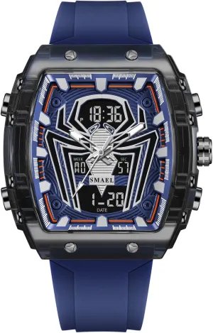 Watch Large Face Digital Analog Dual Time Display Stopwatch Punk Cool Design Silicon Strap Wrist Watch for Men Luxury Spider Man mandible simplicity perish consult Watch Quartz 