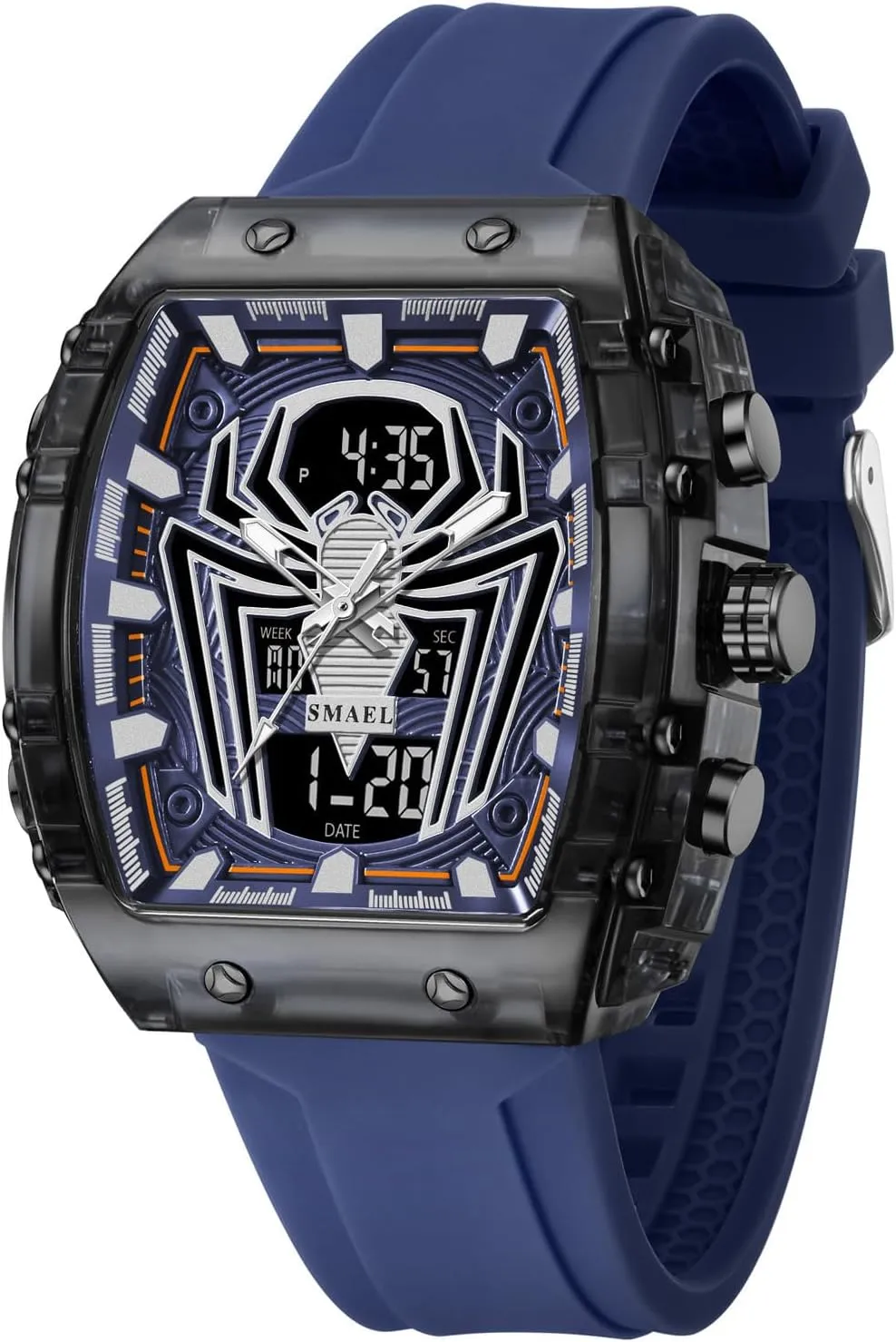 Watch Large Face Digital Analog Dual Time Display Stopwatch Punk Cool Design Silicon Strap Wrist Watch for Men Luxury Spider Man mandible simplicity perish consult Watch Quartz 