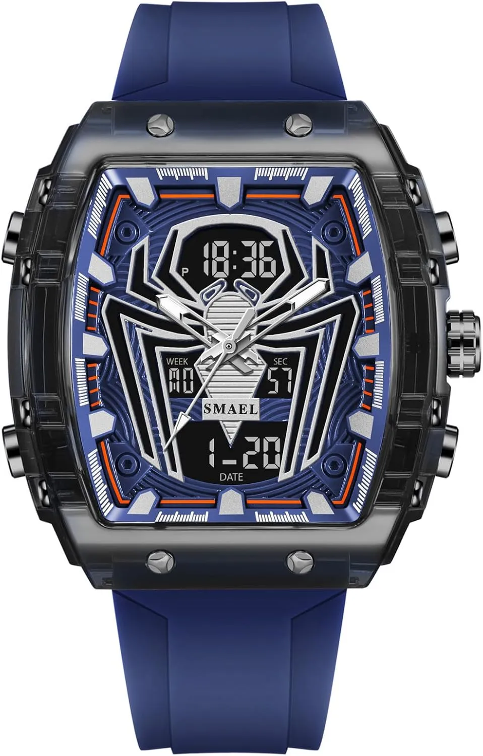 Watch Large Face Digital Analog Dual Time Display Stopwatch Punk Cool Design Silicon Strap Wrist Watch for Men Luxury Spider Man mandible simplicity perish consult Watch Quartz 