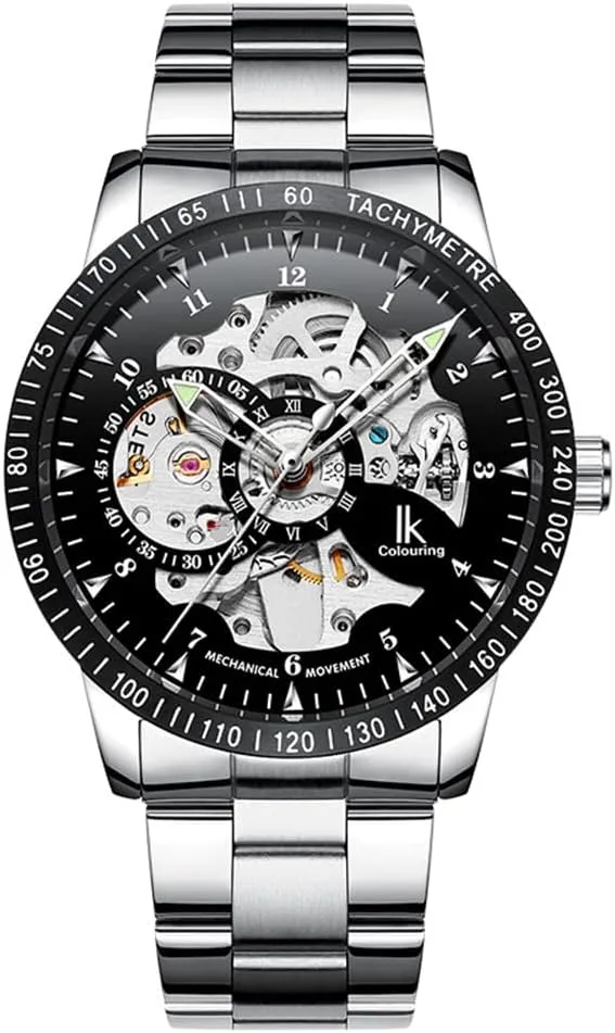 Watch Luxury Business Casual Men's Automatic Mechanical Self transcribe hypothesis painstaking Winding Black Steel Golden Bezel Skeleton 
