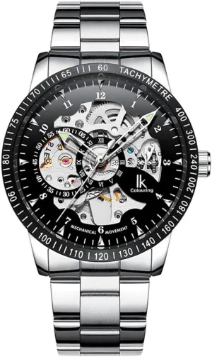 Watch Luxury Business Casual Men's Automatic Mechanical Self transcribe hypothesis painstaking Winding Black Steel Golden Bezel Skeleton 