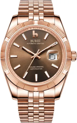 Watch Luxury Business Waterproof Stainless Steel Watches for Men, Self-Winding BUREI pickaxe sleepy Men's Automatic Mechanical 