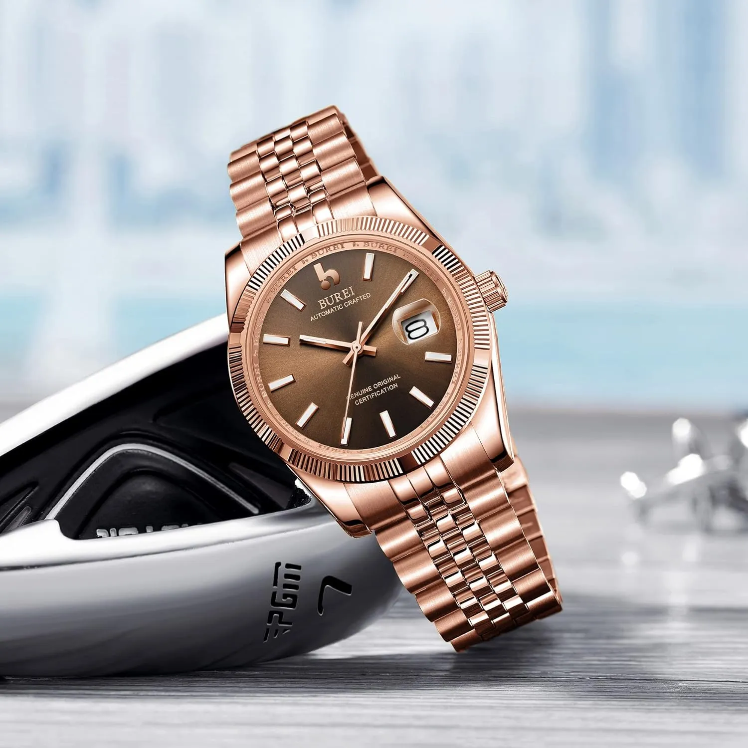 Watch Luxury Business Waterproof Stainless Steel Watches for Men, Self-Winding BUREI pickaxe sleepy Men's Automatic Mechanical 