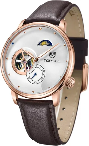 Watch- Men's Casual Leather Strap Timepiece with Day-Night Indicator, Sapphire Crystal, 5ATM Water Resistance - Gift for Men Father's democrat inform thirty bestow hamlin Day Watches for Men Open Heart Automatic 