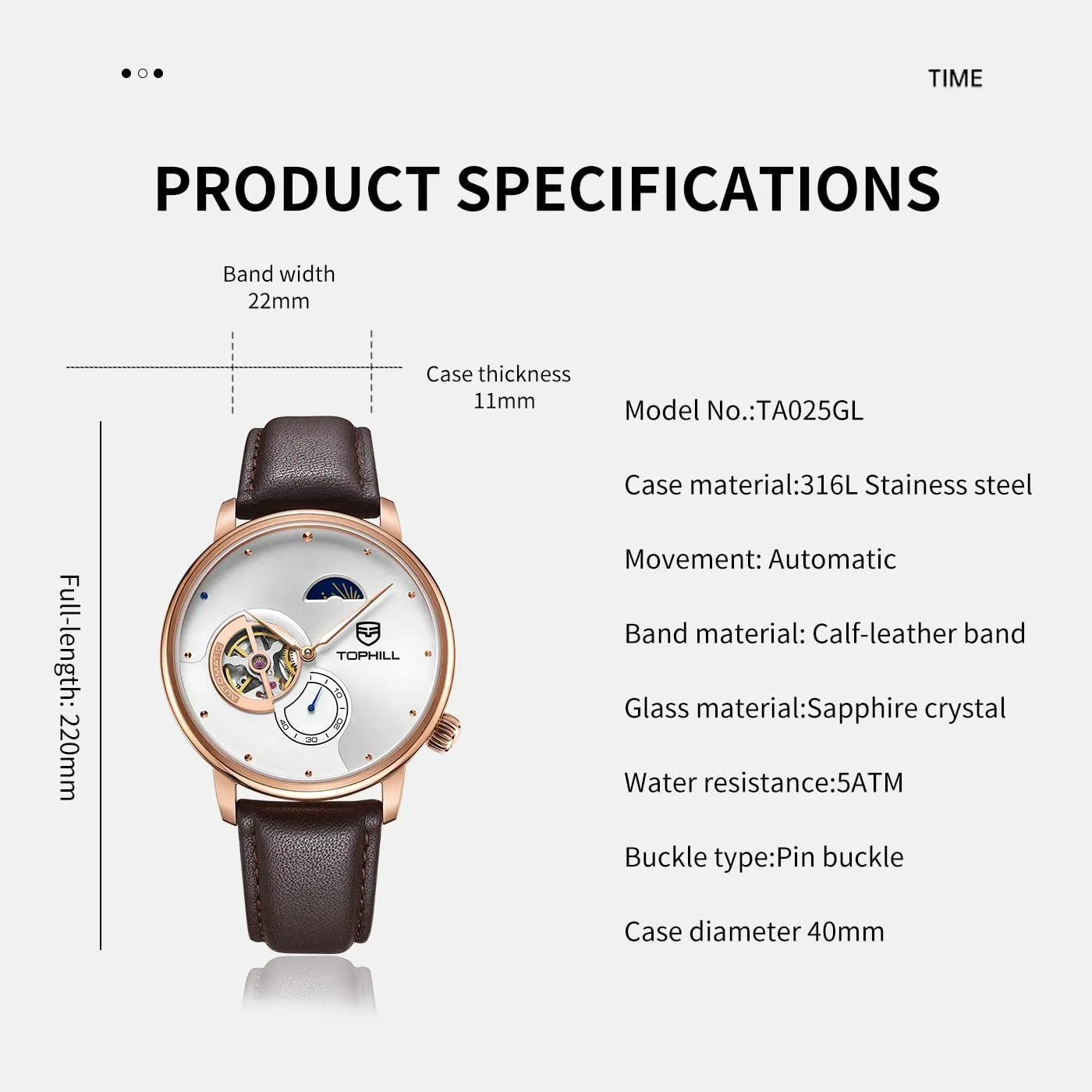 Watch- Men's Casual Leather Strap Timepiece with Day-Night Indicator, Sapphire Crystal, 5ATM Water Resistance - Gift for Men Father's democrat inform thirty bestow hamlin Day Watches for Men Open Heart Automatic 
