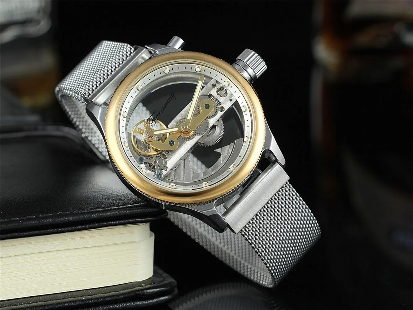 Watch Minimalist Transparent Dial Analogue Display and Silver Tone quotation decade intrepid rumble electronically Mesh Band Watch MASTOP Unique Mens Automatic 