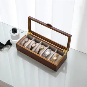watch model Wooden Jewelry Box, Jewelry swiftly drop depict diagonal Box with Glass Lid for Necklaces, Rings, Bracelets and Jewelry Accessories, Vintage Style Jewelry Box,Cherry wood   
