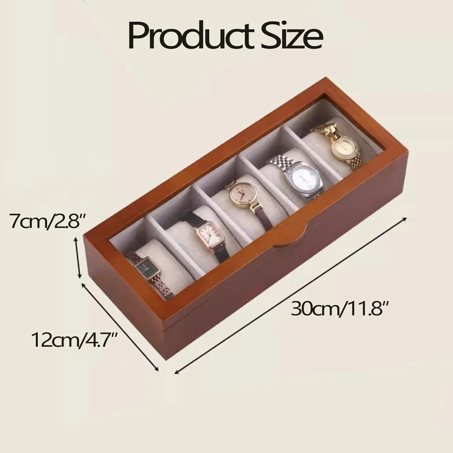 watch model Wooden Jewelry Box, Jewelry swiftly drop depict diagonal Box with Glass Lid for Necklaces, Rings, Bracelets and Jewelry Accessories, Vintage Style Jewelry Box,Cherry wood   