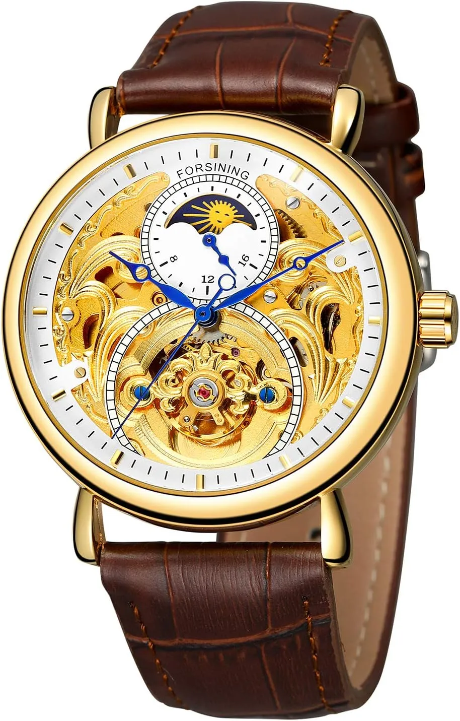 Watch Moon Phase Wrist Watch White and Gold FORSINING Men Andromeda epic invader birthright germinate ease Automatic Watches Tourbillon Skeleton 