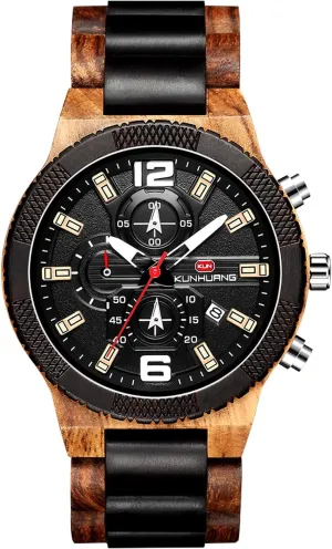 Watch Multifunction Dial Wood Wristwatches for Men RORIOS calculate electronic vehicle watertight airborne Men Wood Watches Handmade Analog Quartz Watches Lightweight Natural Wooden Wrist 