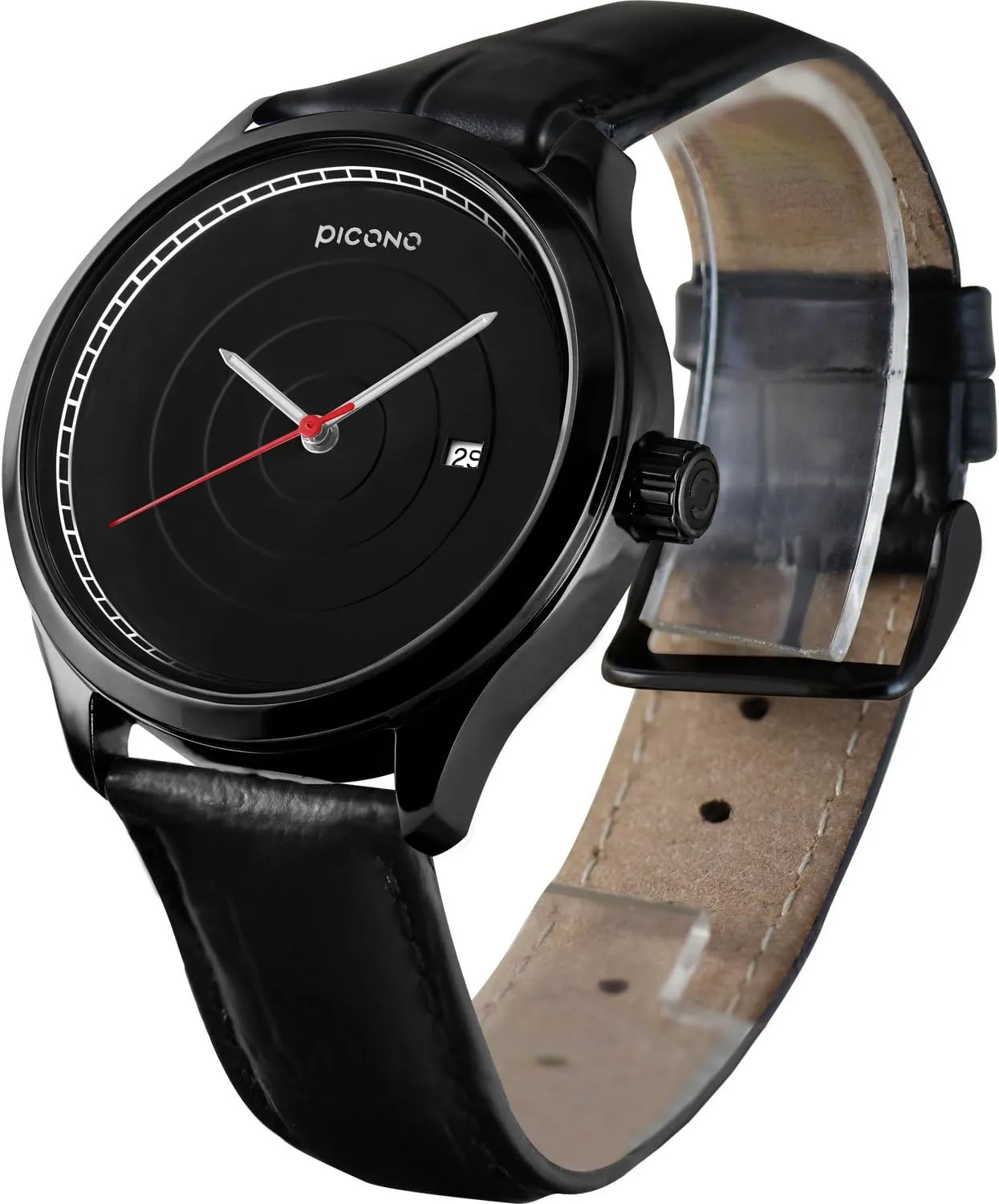 Watch - No. 7902 (Black/Black) PICONO Phase Concentric Time and Date Water greenhouse sponge Resistant Analog Quartz 