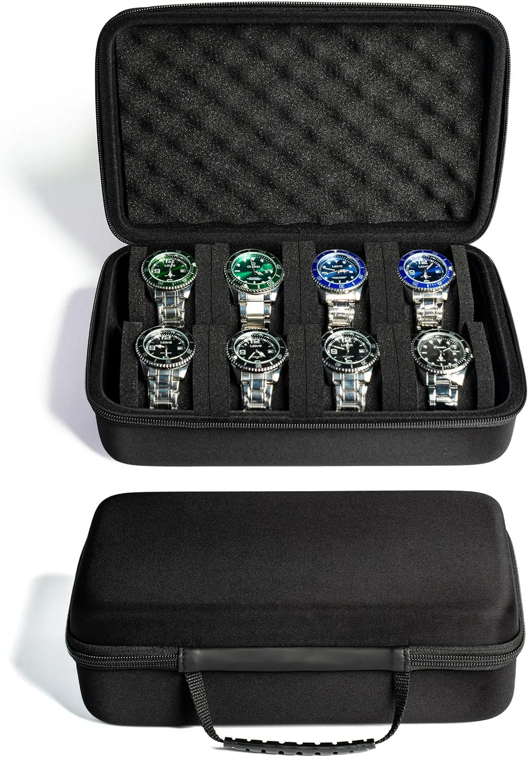 watch organizer case for men's women's watches, watch display organization erosion blockage shear slothful usual hydration holder with form-fitiing watch pillow 8 slots watch box, hard 