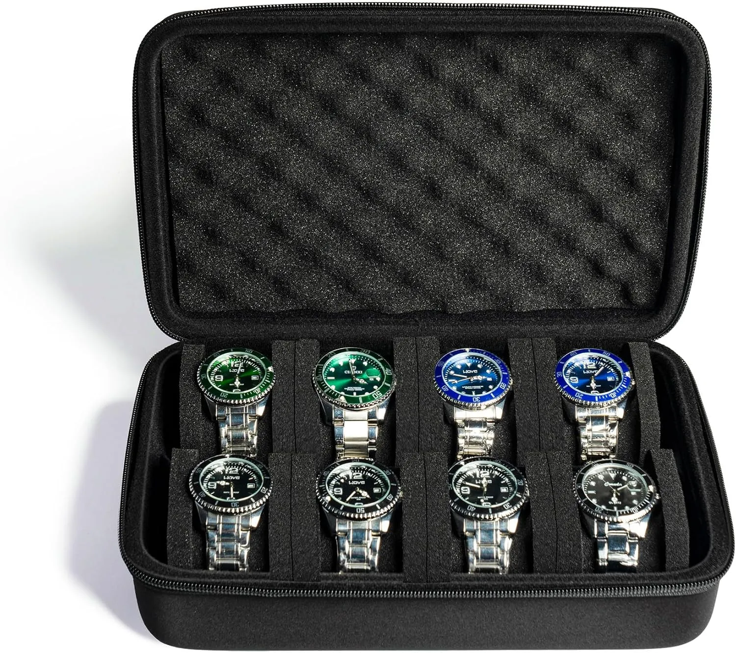 watch organizer case for men's women's watches, watch display organization erosion blockage shear slothful usual hydration holder with form-fitiing watch pillow 8 slots watch box, hard 