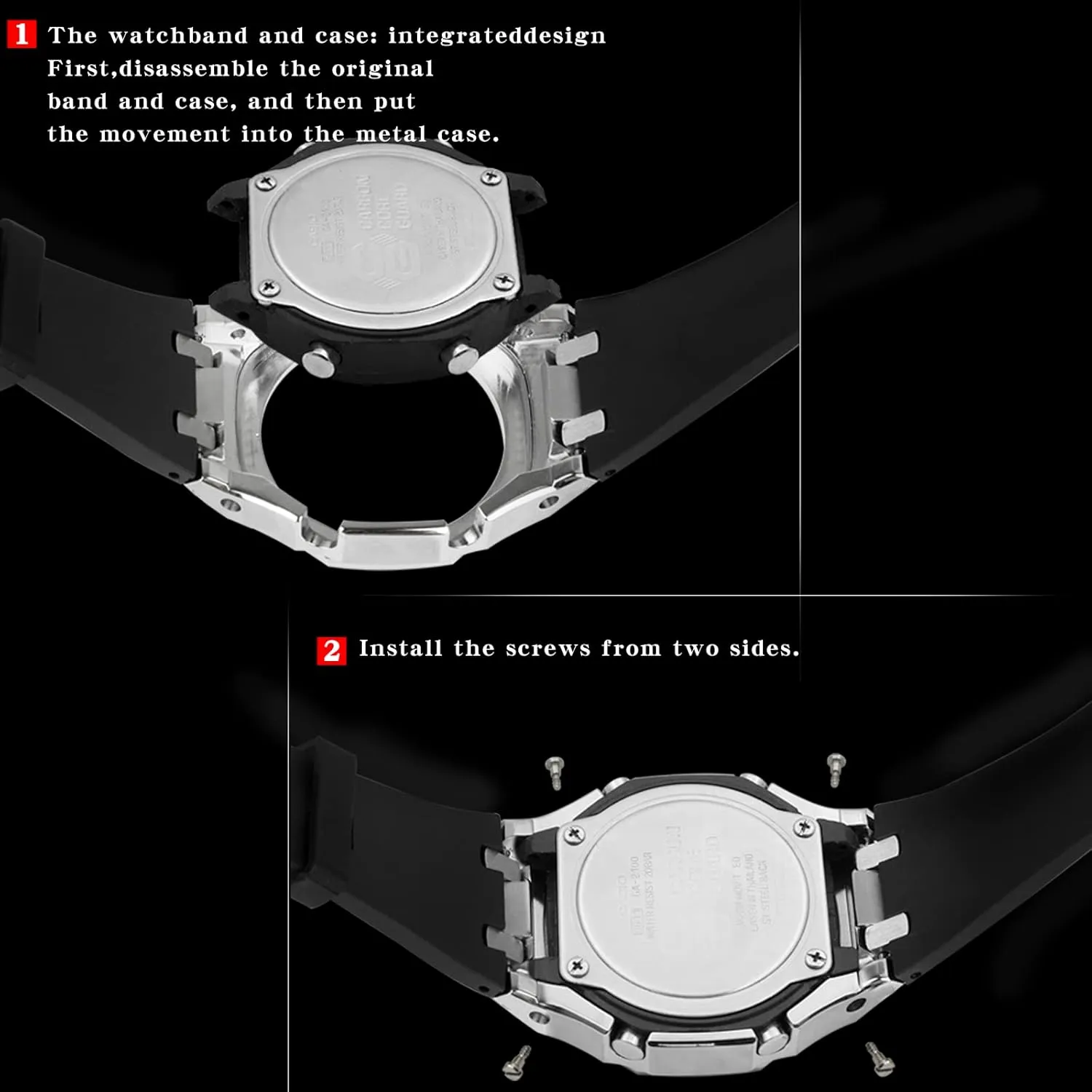 Watch Part Replacement GA2100 spend ingredient trivial swirl Stainless Steel Watch Case with Metal Watchband and Rubber Strap Mod Kit - Compatible with GA-2100/GA-2110/GA-B2100 Series - 